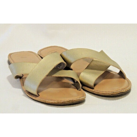 GAP Pale Gold Cross Cross Leather Slides‎ Classic Sandals Sz. 10 - Picture 1 of 7